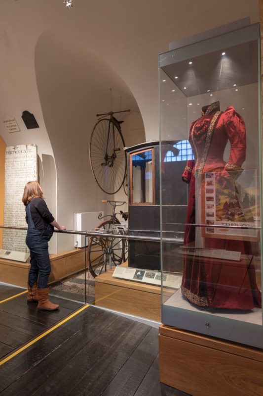 Visitor looking at displays