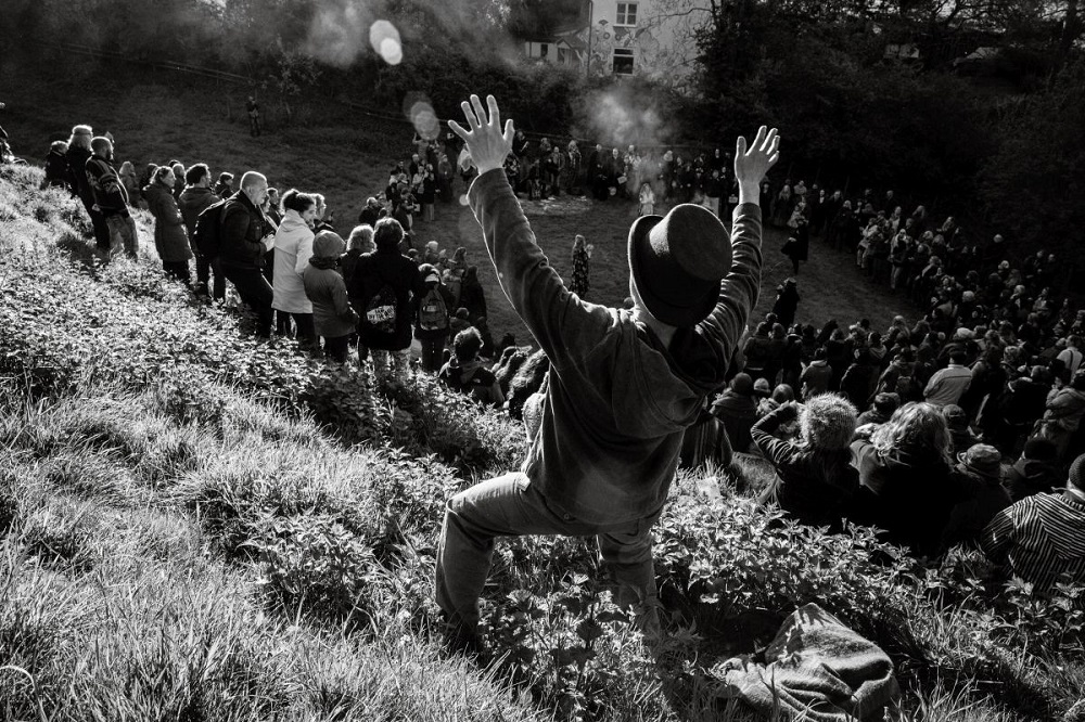 Black and white photo of a may day celebration.