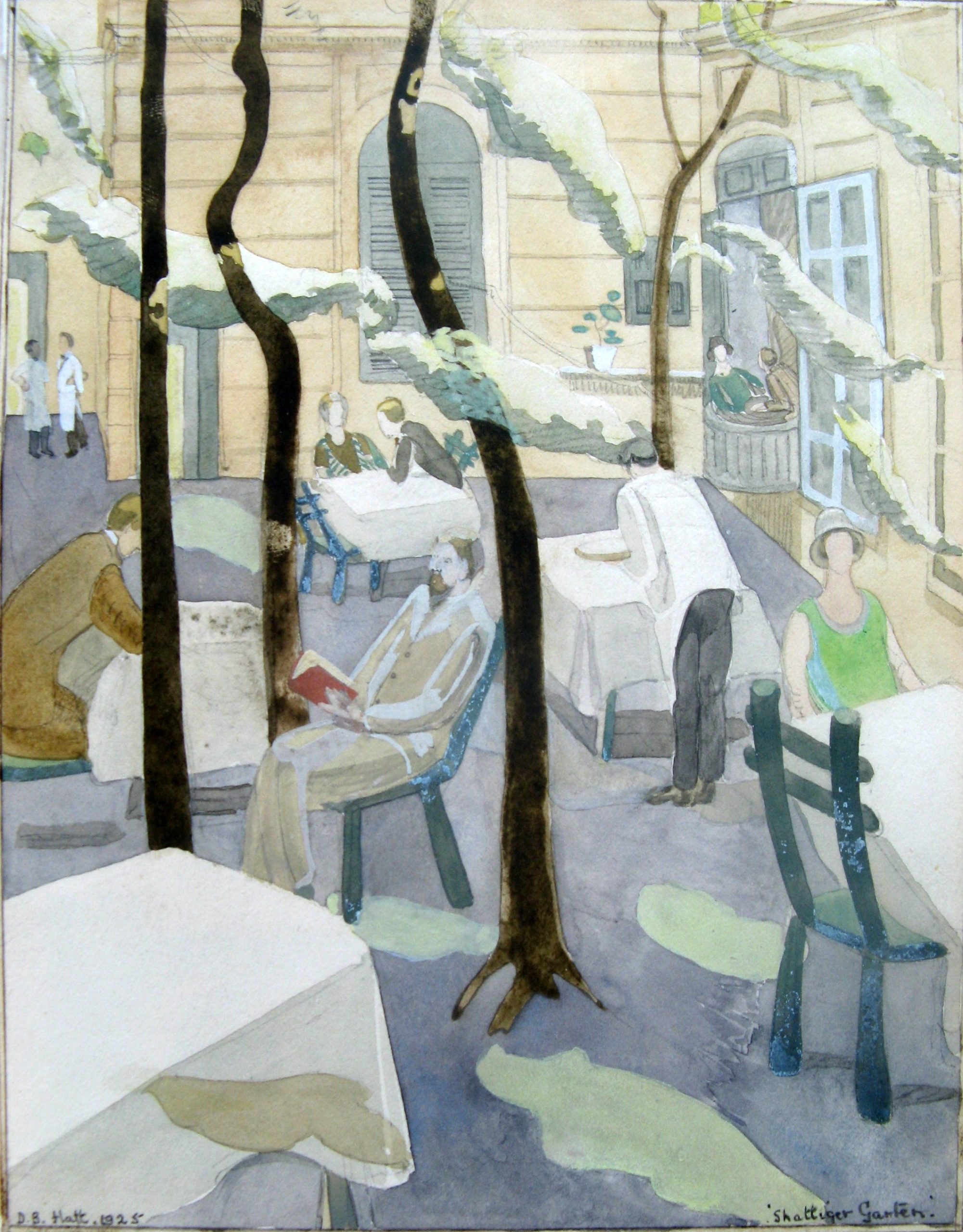 Watercolour painting of Schattiger Garten Cafe, 1925