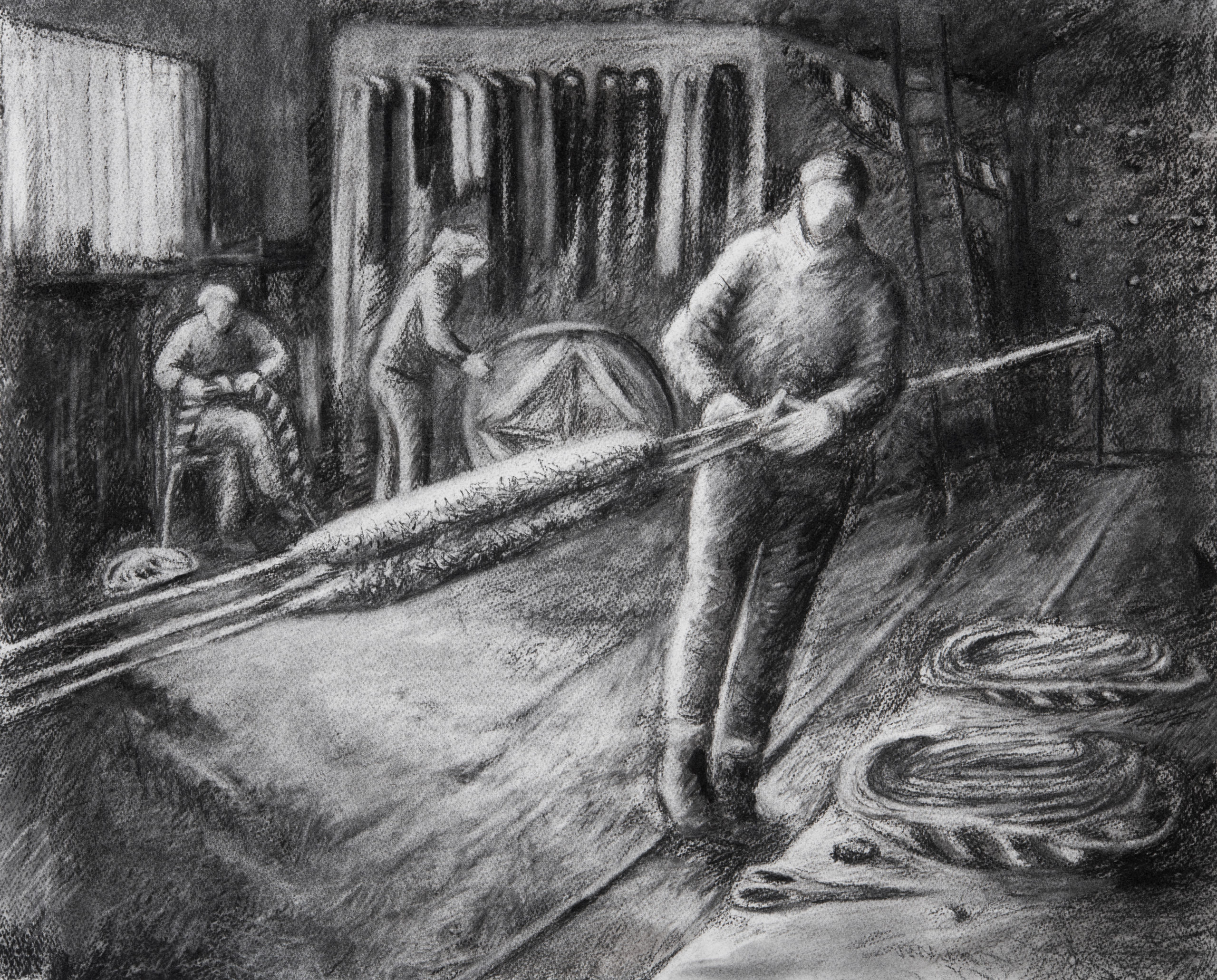 Becky Dunnett walking the top to make a bell rope (willow charcoal)