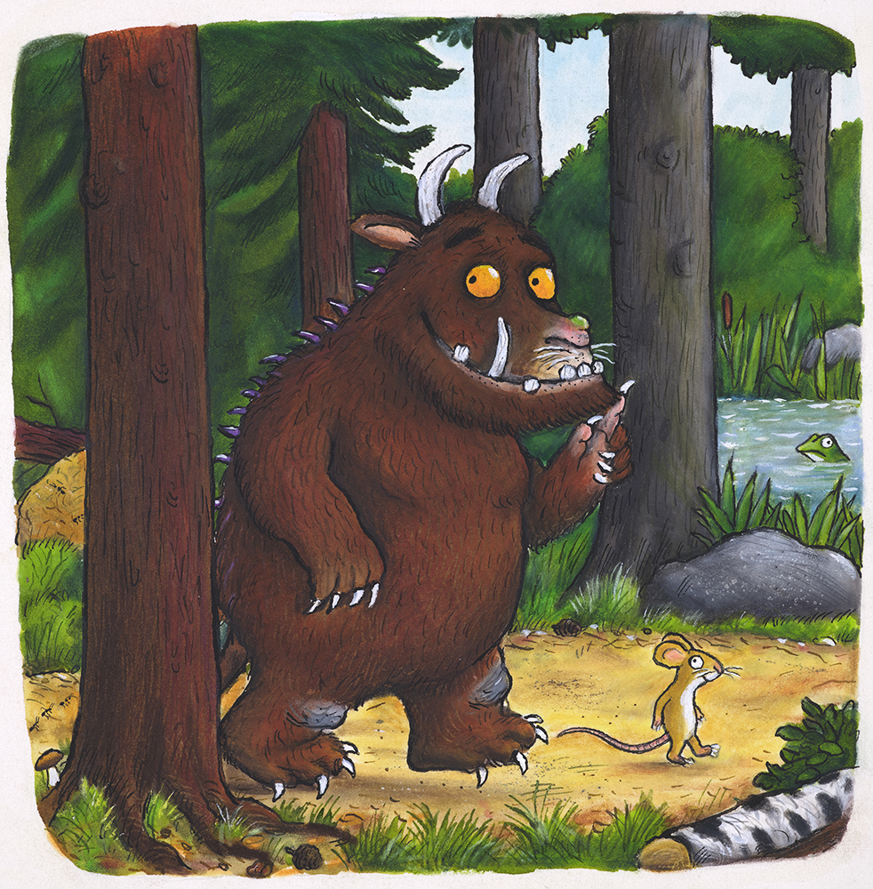 Illustration of large brown monster in a woodland
